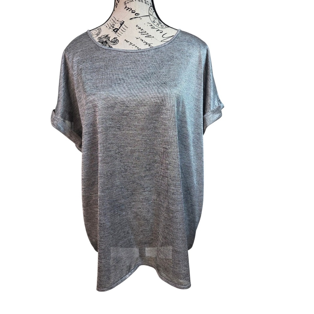 Jeans by Buffalo Metallic‎ Silver Liquid Metal Top Large L Shimmer Dolman Sleeve